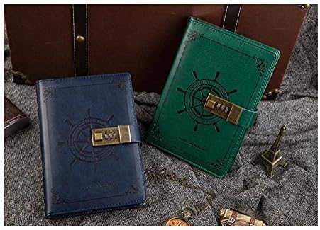 PU Leather Journal Writing Notebook with Password Retro Diary Student Notepad Business Notebook with Combination Lock Stationery , Blue