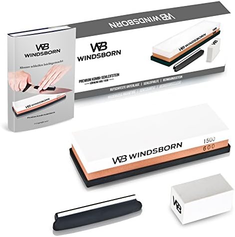 Winds Born Premium Combination Sharpening Stone Set # 600 # 1500 Grit Includes Bonus E-book – A high-quality sharpening stone/Sharpening Stone with Non-slip Pads Sharpening Aid and Pull Stone for Sharpening Kitchen and Outdoor Knives