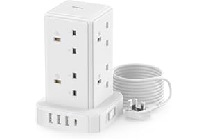 SAMERIVER Tower Extension lead 3M, [13A 3250W] Surge Protection Extension lead with Switch, 8 AC Outlets & 4 USB Ports Plug Extension Socket, Extension Cable 3M Mini Power Strip for Office, Home, Kitchen