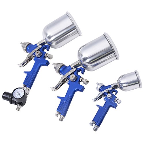 3 x Lackierpistole Spritzpistole Set Lackiersystem Spraypistole Alu Werkzeug Sprühpistole Kasten Lackier Luft Farbe - 3