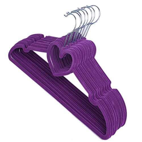 10pcs Sturdy Slim Lightweight Non-Slip Heart-Shaped Velvet Clothes Hanger, Space Saving, For Shirts, Pants, Blouses, Scarves, Coats(Purple)