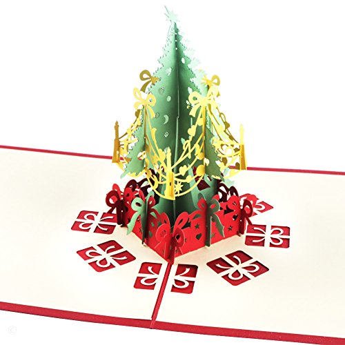 Tarjeta 3d desplegable hecha a mano con diseño de árbol de Navidad y sobre, rosso, 5.9x5.9inch