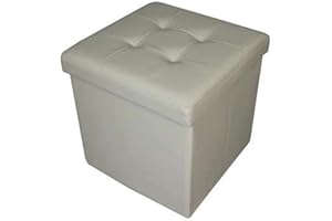 HomeHarmony Folding Storage Ottoman Seat, Stool, Toy Storage Box Faux Leather (Cream Medium)