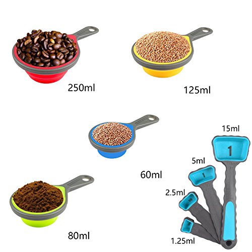 klappbar Backen Messbecher und Löffel Set – Bunt und flexible Backen Werkzeuge Ideal für Zuhause Backen, Kochen, Outdoor Picknick oder Camping, Set von 8 - 4