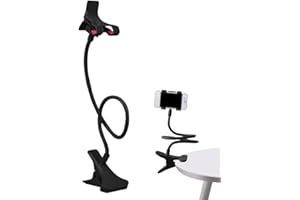 Gwtdtoad Soporte para teléfono móvil con cuello de cisne, flexible y largo brazo para teléfono móvil, cama ajustable para teléfonos inteligentes (hasta 3,5 pulgadas de ancho), negro