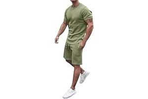 pvucpot Completo Uomo Estivo Maniche Corte 2 Pezzi T-shirt Tinta Unita + Pantaloncini in Cotone Tuta Uomo Estate Casual Sportivo Magliatta Uomo