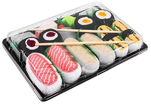 Sushi Socks Box - 5 pares de CALCETINES: Maki de Pepino, Maki de Oshinko, Maki de Atún - REGALO DIVERTIDO, Algodón de alta Calidad|Tamaños 41-46, Certificado de OEKO-TEX, Fabricado en EU