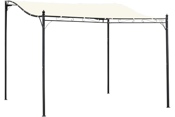 Outsunny Pergola tonnelle de Jardin auvent 3 x 3 m adossable métal Gris Polyester imperméabilisé Anti-UV crème
