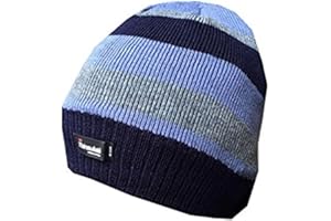 RockJock Boys Striped Thinsulate Thermal Beanie Fleece Lined Winter Hats Warm Fashion (Blue)