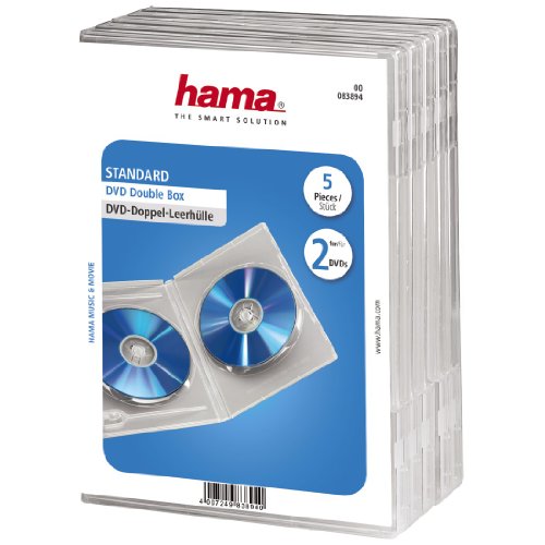 Hama DVD-Doppelhülle 5er-Pack (auch passend für CDs und Blu-rays) mit Folie zum Einstecken des Covers, transparent