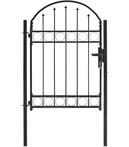 Cancello Da Giardino VidaXL In Acciaio - 100x200 Cm, Nero, Con Serratura E Chiavi, Design Ad Arco - Foto 6