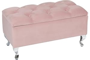 LORDLY Cassapanca Contenitore, Panca Imbottita VERONA CR 81x42cm - Rosa Velluto, Pouf, Poggiapiedi, trapuntato puff, Seduta 2 Posti per Salotto, Corridoio, Camera da letto, Max Portata di 300 kg