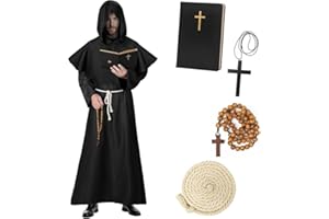 Haozozo Costume d'Halloween pour homme, costume de moine avec robe de moine, carnets classiques et décorations croisées, costume de moine médiéval pour homme, pour carnaval, Halloween