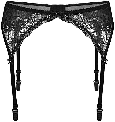 DKaren Lingerie 4 Strap Suspender Belt in Black Lace (suspenderbelt07) [UK] (S ( UK 8), Black)