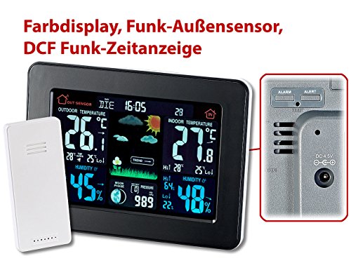 infactory Wetterstation mit Farb-Display, Funk-Außensensor, DCF-Funk-Zeitanzeige - 2