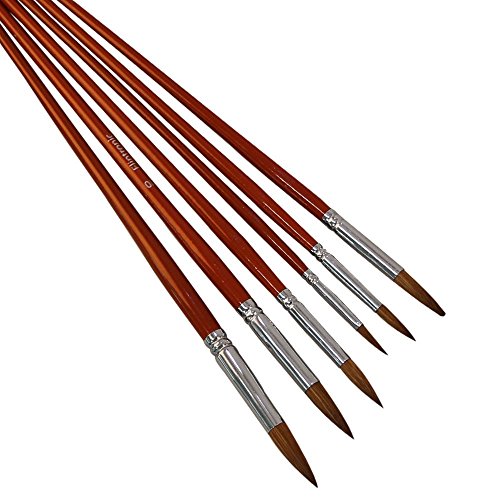 URAQT 6 Stück Künstlerpinsel, Pinsel Set Runde Spitze, für Öl Acryl Aquarell