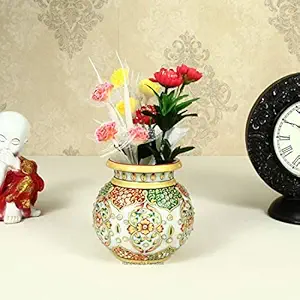 Handicrafts Paradise Marble Round Flower Pot (Red and Green)