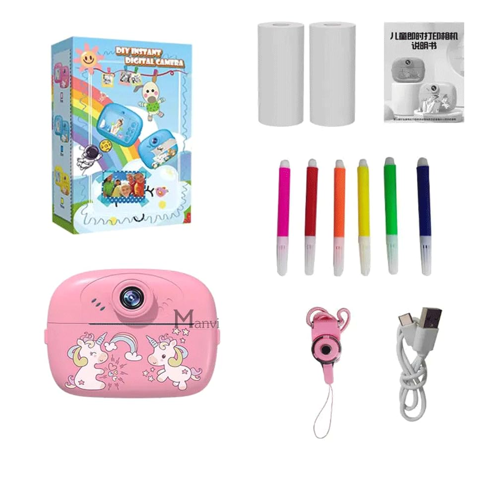 MANVI Instant Print Camera for Kids, Dual Selfie Digital Camera with 1080P HD Videos Recoding, 48 MP BT & App Control Instant