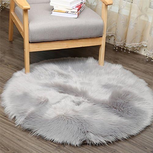 Grey Faux Fur Sheepskin Rug Faux Fleece Chair Cover Seat Pad Soft Fluffy Shaggy Area Rugs (Round diameter 90CM, Grey)