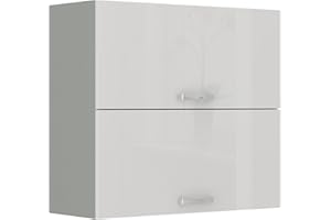 ‎KUECHEN-PREISBOMBE Küche Hängeschrank 80 Bianca Weiß Hochglanz + Grau Küchenzeile Küchenblock