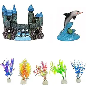 AQUAPETZWORLD Aquarium Ornaments Decoration Combo Aquarium Castle with Dolphin and Artificial Plants