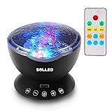 Lunsy Ozean Projektor Nachtlicht Kinder Atmosphäre Tischlampe mit Multifunktionale Fernbedienung (Musik-Eingang/ 7Lichtmodi/4 Naturklänge ), für Schlafzimmer Babyzimmer Kinderzimmer, TF Steckplatz/USB Klinken Kabel, Schwarz