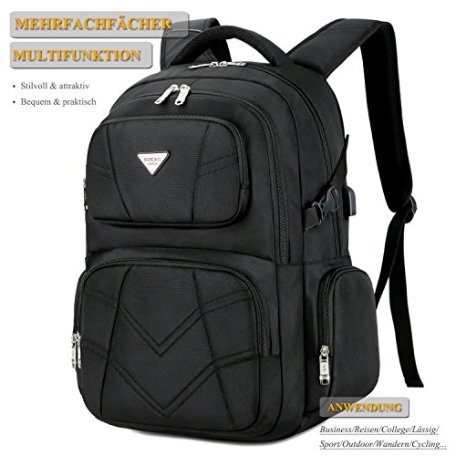 Laptop Rucksack mit USB Anschluss  SOCKO 17 3 Zoll Wasserdicht Rucksack Schulrucksack Business Backpack Reisen Campus Rucksack Outdoor Daypack f  r Sp
