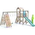 Dunster House Climbing Frame with Double Swing, HIGH Platform, Tall Climbing Wall, Monkey Bars, Cargo Net & Slide BalconyFort