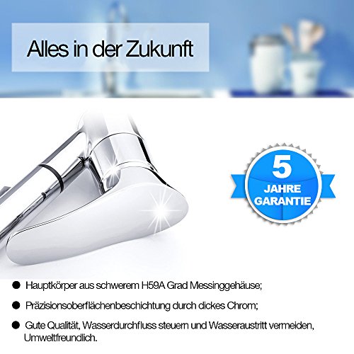 Wasserhahn Küche bleifrei KTW geprüft mit Sedal Kartusche herausziehbare Geschirrbrause 2 Starhlarten Hochdruck Armatur Spüle - 5