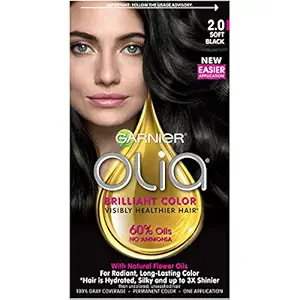 Garnier Olia Oil Powered Permanent Hair Color, 2.0 Soft Black (Packaging May Vary)