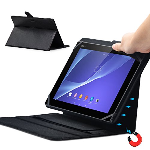 MANNA UltraSlim Universal-Schutztasche für Tablets von 8 bis 10 Zoll | Hochwertiges Kunstleder, schwarz, mit farblich abgesetzter Naht | Einfach aufstellbar dank EasyStand | Innovativer CleverStrap | Praktischer Klettverschluss | Innenpolsterung aus schwarzem Mikrovlies - 9