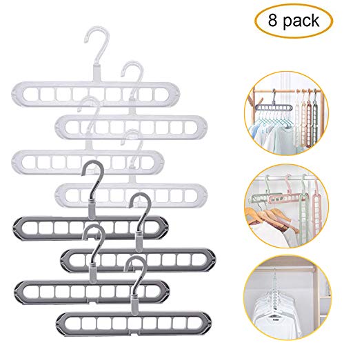 Kingt Juego de 8 Perchas para Almacenamiento de Ropa, Ahorro de Espacio en armarios, Organizador para Ahorrar Espacio y en Cascada (4 Gris, 4 Blancos)