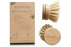 EPLANITA Têtes de Brosse de Rechange (Lot de 2) pour Brosse à Vaisselle en Bambou, Recharges de Poils de Sisal, Fibres de Cactus d'agave, Laveur Écologique de Cuisine, Nettoyage Zéro Déchet
