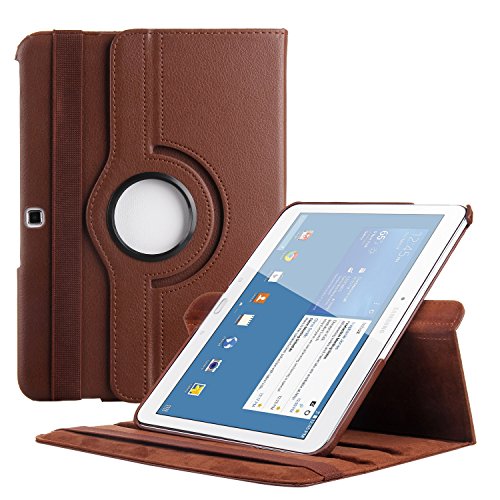 EnGive 360°Drehbares Ledertasche Samsung Galaxy Tab 4 10.1 Hülle (10,1 Zoll) Schutzhülle Case Tasche mit Ständerfunktion Auto Sleep/Wake-Funktion (Samsung Galaxy Tab 4 10.1, Braun)