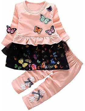 LCLrute New Mode Kleinkind Kinder Baby Mädchen Outfits Druck T-Shirt Tops + Bowknot Hosen Kleider Set