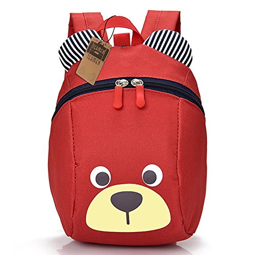 Mochila para niños,TEAMEN® Anti Pérdida de niños Mochila, Mini Oso Escuela Mochila,para bebé niño niña pequeños 1 - 3 AñOS(Rojo