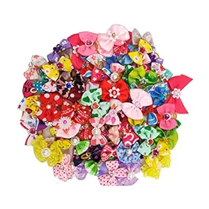 Balacoo 40pcs Pets Hair Bows with Rubber Band Cute Headress Elastic Topknots for Dog Puppy Cat (Random Pattern)