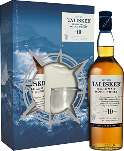 Talisker 10 Year Old Single Malt Scotch Whisky with Limited Edition Gift Pack including Two Rocking Glasses, 70 cl