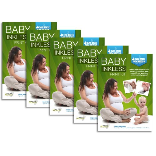 5 x Inkless Wipe Hand & Foot Print Kits by Save The Moment - 2 Standard Size Coated Papers & 1 Inkless Wipe (Black) Per Kit