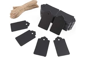 HAKACC 100pcs Black Paper Gift Tags with Free 100 Root Natural Jute Twine(Water Ripple)