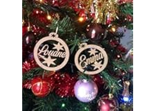 Boule de noël personnalisée prénom au choix en bois cadeau unique, décoration sapin