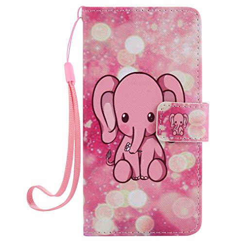 Feeltech Samsung Galaxy J510/J5 2016 Hülle PU-Leder und Brieftasche Bunte Muster Fall mit Magnetverschluss, Hybrid-Kickstand mit Stand-Funktion, schlagen Sie schützende weiche TPU Stoßstangenabdeckung und Kreditkartenhalter für Samsung Galaxy J510/J5 2016 Handgelenk Bügel-Buch-Art-Geldbeutel-Tasche mit 2 In 1 Berühren Sie Stift – Rosafarbener Elefant - 2
