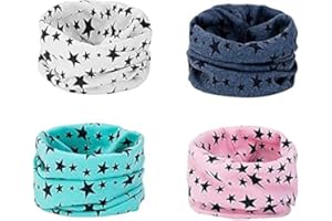 Richaa 4 Paquets Bandana Enfant Cache Cou Bandana en Coton O Ring Infini Boucle Foulard Doux Respirant Snood Écharpepour Garçons Filles