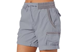 ORANDESIGNE Shorts Cargo Femme Été Léger Taille Elastique Pantalons Court Taille Haute Fermeture éclair pour Randonnée Golf Loisir Safari avec Multi-Poches
