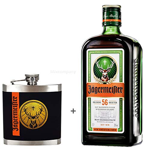 Preisvergleich Produktbild Jägermeister Kräuterlikor 0,7l (35% Vol) + Flachmann aus Edelstahl mit Schraubdeckel