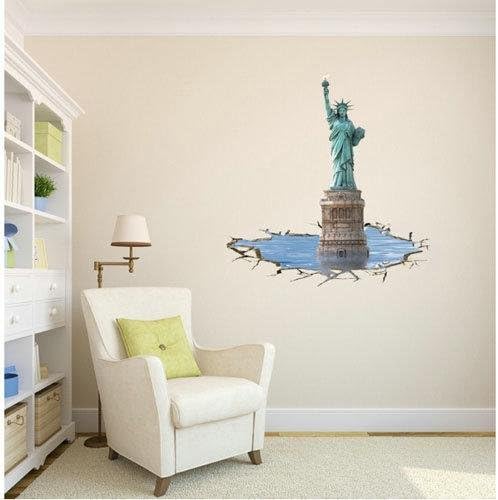weian Creative 3D Stereo Wall Stickers Mural Wallpaper Hd The Prospect Hotel Bedroom Living Room TV Sofa Background Wall Stickers Green Pigment, Statue Of Liberty