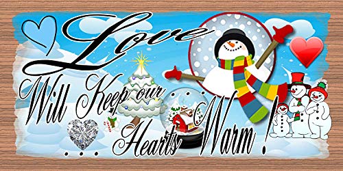 Dozili Love Will Keep Our Hearts Warm Wooden Sign Beautiful Plaque Sign 10" x 15"