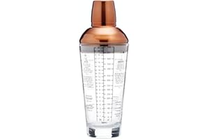 BAR CRAFT BarCraft - Shaker à Cocktail Gradué avec Recettes Imprimées, Verre/Acier Inoxydable, Finition Cuivrée, 650 ML
