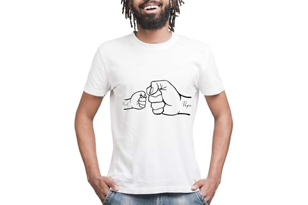 T-shirt Blanc Papa avec Poing de Papa et Poings d'Enfants Imprimés - Personnalisé avec Prénoms des Enfants - Cadeau Idéal pour la Fête des Pères - Disponible en S, M, L, XL, XXL