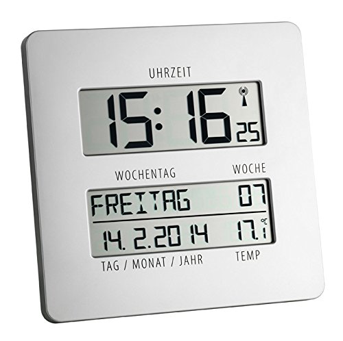 TFA Time Line Funkuhr mit Temperatur 60.4509.54 silber